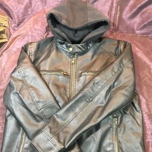 Black Rivet leather jacket/hoodie